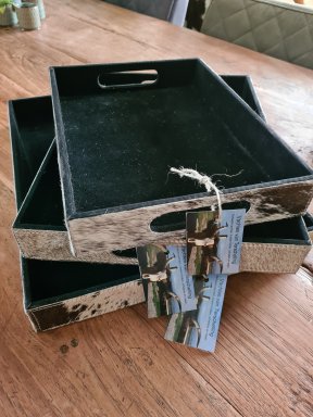 Dienblad koeienhuid rechthoek zwart groot